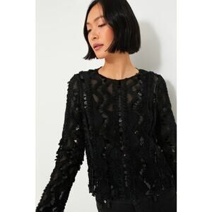 HYACINTH HOUSE NWT Tuckernuck Black Sheer Sequin Long Sleeve Sutton Blouse Sz Lg